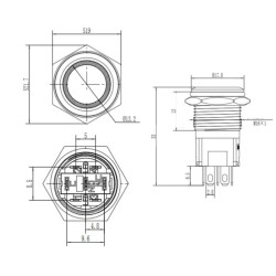WD16A-P1Z-E 16mm Düz Anahtarlı Işıklı Metal Buton - Sarı - 2