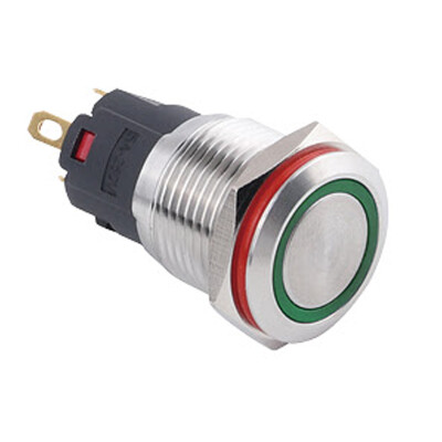 WD16A-P1Z-E 16mm Düz Anahtarlı Işıklı Metal Buton - Yeşil - 1