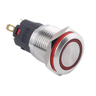 WD16A-P1Z-E 16mm Flat Self Locking Illuminated Metal Button - Red - 1