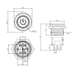 WD16A-P1Z-EC 16mm Düz Anahtarlı Işıklı Power Metal Buton - Yeşil - 2