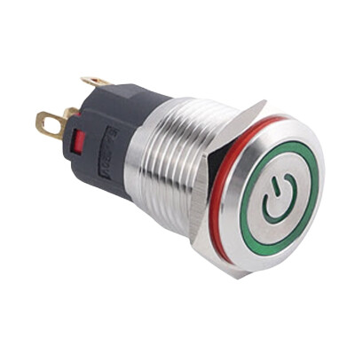 WD16A-P1Z-EC 16mm Düz Anahtarlı Işıklı Power Metal Buton - Yeşil - 1