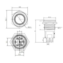 WD16A-P1Z-EC 16mm Flat Self Locking Illuminated Power Metal Button - Red - 2