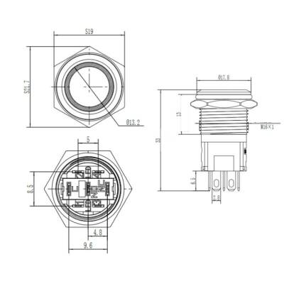 WD16A-P1Z-EC 16mm Flat Self Locking Illuminated Power Metal Button - Red - 2