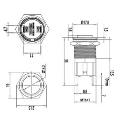 WD16D-G1 16mm Çıkık Yaylı Metal Buton - 2