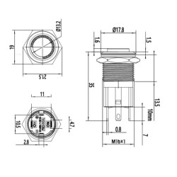 WD16D-G1-E 16mm Çıkık Yaylı Işıklı Metal Buton - Beyaz - 2