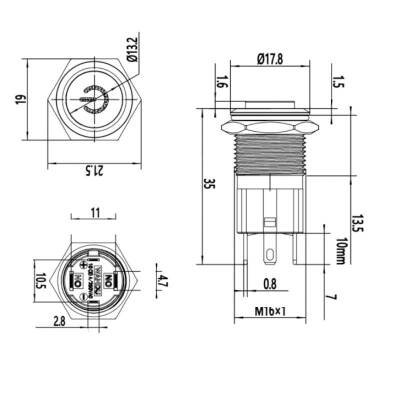 WD16D-G1Z-C 16mm Çıkık Anahtarlı Işıklı Power Metal Buton - Sarı - 2