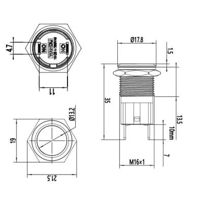 WD16D-P1 16mm Düz Yaylı Metal Buton - 2