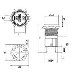 WD16D-P1 16mm Flat Momentary Metal Button - 2