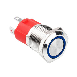 WD16D-P1-E 16mm Düz Yaylı Işıklı Metal Buton - Mavi - 1