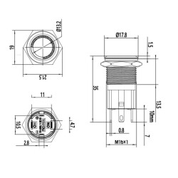 WD16D-P1-E 16mm Düz Yaylı Işıklı Metal Buton - Sarı - 2