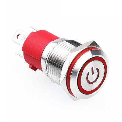 WD16D-P1-EC 16mm Düz Yaylı Işıklı Power Metal Buton - Kırmızı - 1