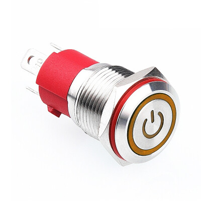 WD16D-P1-EC 16mm Düz Yaylı Işıklı Power Metal Buton - Sarı - 1