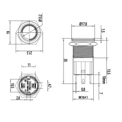 WD16D-P1Z-E 16mm Düz Anahtarlı Işıklı Metal Buton - Beyaz - 3