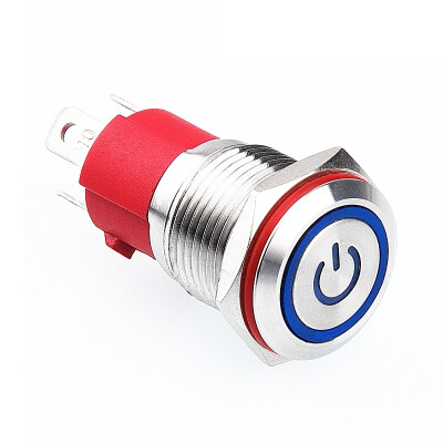 WD16D-P1Z-EC 16mm Düz Anahtarlı Işıklı Power Metal Buton - Mavi - 1