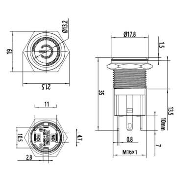 WD16D-P1Z-EC 16mm Düz Anahtarlı Işıklı Power Metal Buton - Yeşil - 2