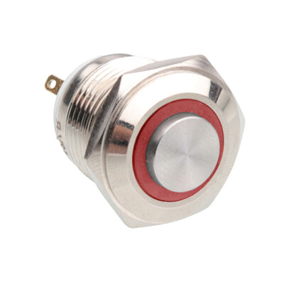 WD16H-G1-E 16mm Bulge Momentary Illuminated Metal Button - Red - 1