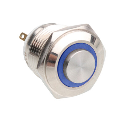 WD16H-G1-E 16mm Çıkık Yaylı Işıklı Metal Buton - Mavi - 1