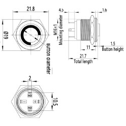 WD16H-G1-E 16mm Çıkık Yaylı Işıklı Metal Buton - Sarı - 2