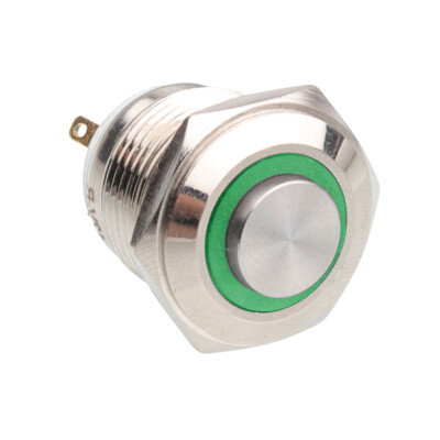 WD16H-G1-E 16mm Çıkık Yaylı Işıklı Metal Buton - Yeşil - 1
