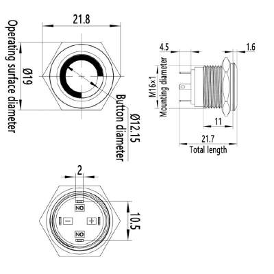WD16H-P1-E 16mm Düz Yaylı Işıklı Metal Buton - Sarı - 2