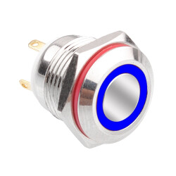 WD16H-P1-E 16mm Flat Momentary Illuminated Metal Button - Blue - 1