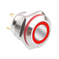 WD16H-P1-E 16mm Flat Momentary Illuminated Metal Button - Red - 1