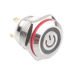 WD16H-P1-EC 16mm Düz Yaylı Işıklı Power Metal Buton - Beyaz - 1