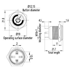 WD16H-P1-EC 16mm Düz Yaylı Işıklı Power Metal Buton - Yeşil - 2