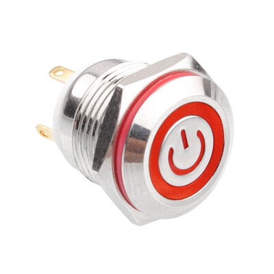 WD16H-P1-EC 16mm Flat Momentary Illuminated Power Metal Button - Red - 1