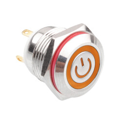 WD16H-P1-EC 16mm Flat Momentary Illuminated Power Metal Button - Yellow - 1