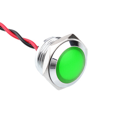 WD16L-P2 16mm 12-24V Kablolu Metal Sinyal Lambası - Yeşil - 1