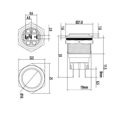 WD19A-G1 19mm Çıkık Yaylı Metal Buton - 2