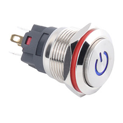 WD19A-G1-C 19mm Çıkık Yaylı Işıklı Power Metal Buton - Mavi - 1