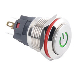 WD19A-G1-C 19mm Çıkık Yaylı Işıklı Power Metal Buton - Yeşil