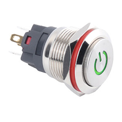 WD19A-G1-C 19mm Çıkık Yaylı Işıklı Power Metal Buton - Yeşil - 1