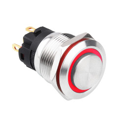 WD19A-G1-E 19mm Bulge Momentary Illuminated Metal Button - Red - 1