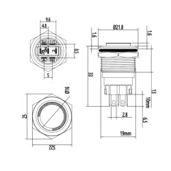 WD19A-G1-E 19mm Çıkık Yaylı Işıklı Metal Buton - Kırmızı - 2