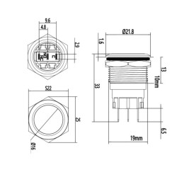 WD19A-P1 19mm Düz Yaylı Metal Buton - 2