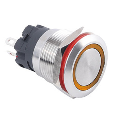 WD19A-P1-E 19mm Düz Yaylı Işıklı Metal Buton - Sarı - 1