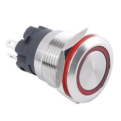 WD19A-P1-E 19mm Flat Momentary Illuminated Metal Button - Red - 1