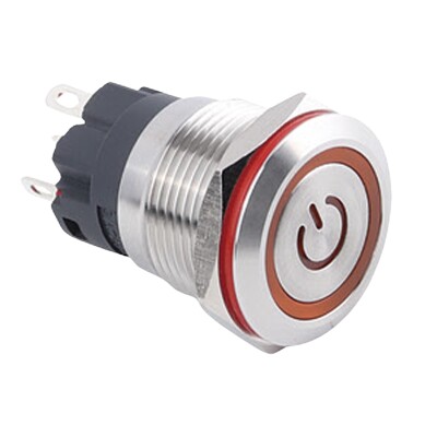 WD19A-P1-EC 19mm Düz Yaylı Işıklı Power Metal Buton - Sarı - 1