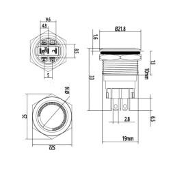 WD19A-P1Z-E 19mm Düz Anahtarlı Işıklı Metal Buton - Mavi - 2