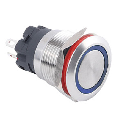 WD19A-P1Z-E 19mm Düz Anahtarlı Işıklı Metal Buton - Mavi - 1