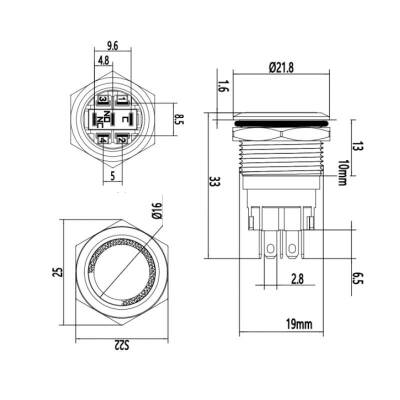WD19A-P1Z-E 19mm Düz Anahtarlı Işıklı Metal Buton - Yeşil - 2