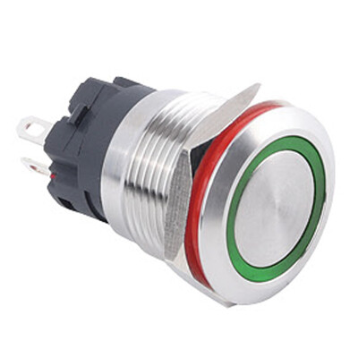 WD19A-P1Z-E 19mm Düz Anahtarlı Işıklı Metal Buton - Yeşil - 1