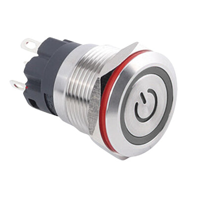WD19A-P1Z-EC 19mm Düz Anahtarlı Işıklı Power Metal Buton - Beyaz - 1
