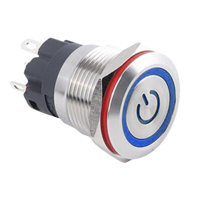 WD19A-P1Z-EC 19mm Düz Anahtarlı Işıklı Power Metal Buton - Mavi - 1