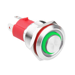 WD19D-G1Z-E 19mm Bulge Self Locking Illuminated Metal Button - Green - 1