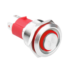 WD19D-G1Z-E 19mm Çıkık Anahtarlı Işıklı Metal Buton - Kırmızı - 1