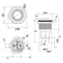 WD19D-G1Z-E 19mm Çıkık Anahtarlı Işıklı Metal Buton - Sarı - 2